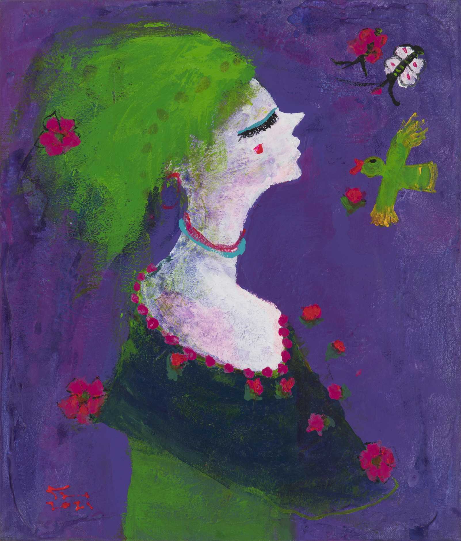 7.그녀-새와함께 53.0+45.5    mixed media  on canvas  2022